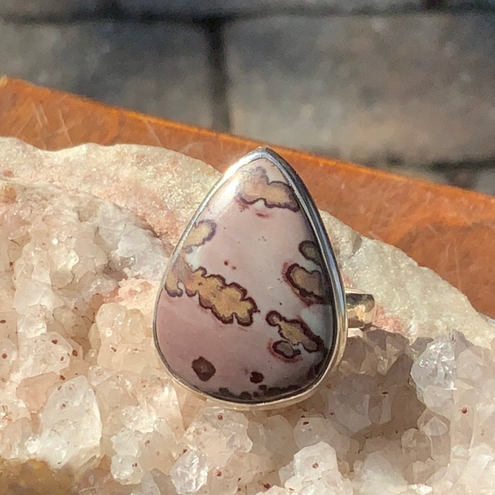 LEOPARD PRINT JASPER 925 STERLING SILVER RING, SIZE 9